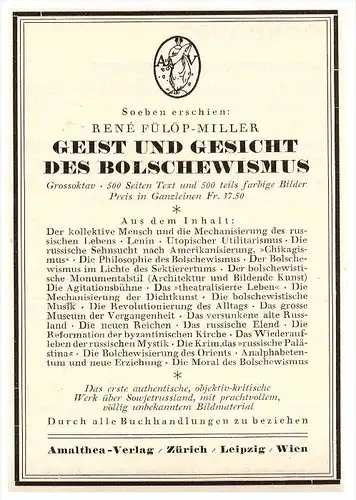 original Werbung - 1926 - Gesicht des Bolschewismus , Russland , Amalthea Verlag , Leipzig , Zürich , Wien !!!