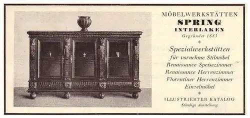 original Werbung - 1926 -  Möbelwerkstatt Spring in Interlaken , Möbel , Schreiner !!!