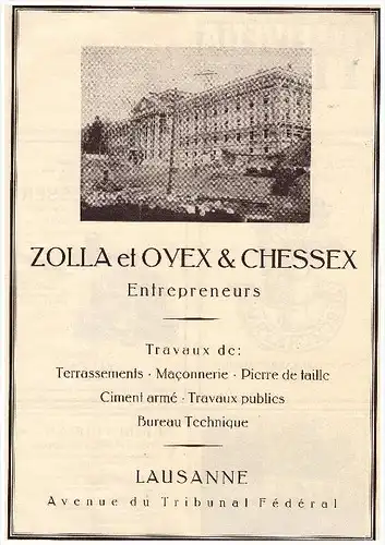 original Werbung - 1927 -  Zolla et Oyex & Chessex Entrepreneurs , Lausanne !!!