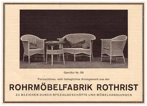 original Werbung - 1927 -  Rohrmöbelfabrik Rothrist in Zürich , Möbelhaus , Möbel !!!