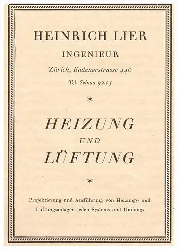 original Werbung - 1927 - Heizung und Lüftung , Heinrich Lier in Zürich , Badenerstrasse , Selnau , Heizungsbau !!!