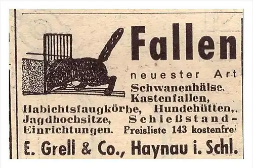 original Werbung - 1939 - Fallen , E. Grell & Co. in Haynau / Chojnów i. Schlesien , Landwirtschaft , Milch , Agrar !!