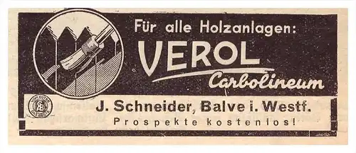 original Werbung - 1939 - Verol ,J. Schneider in Balve i. Westf. !!