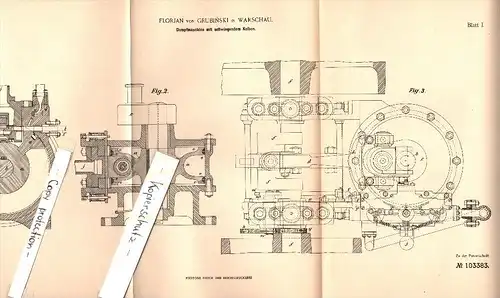 Original Patentschrift - Florian von Grubinski in Warschau , 1897 , Dampfmaschine mit schwingendem Kolben !!!