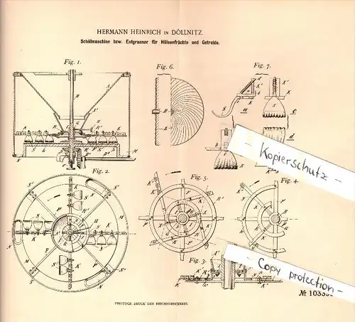Original Patentschrift - H. Heinrich in Döllnitz b. Schkopau i.S., 1898 , Schälmaschine für Getreide , Landwirtschaft !!