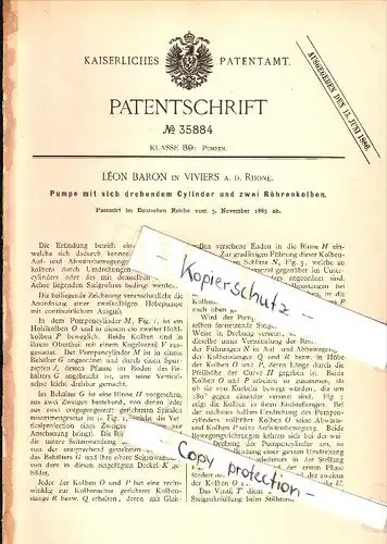 Original Patentschrift -  Léon Baron à Viviers / Ardeche , 1899 , Pompe à cylindres rotatifs !!!