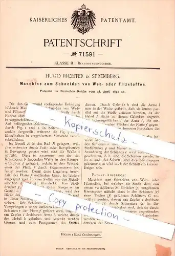 Original Patent  - H. Richter in Spremberg , 1893 , Maschine für Web- oder Filzstoff , Filz !!!
