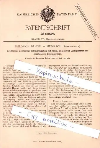 Original Patent  - Friedrich Dengel in Mediasch / Medias , Siebenbürgen , 1891 , Schlauchkupplung !!!