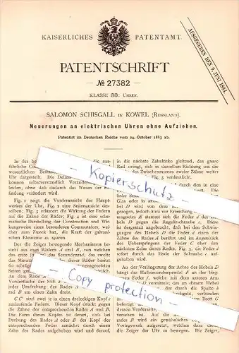 Original Patent  - S. Schisgall in Kowel , Russland , 1883 , elektrische Uhren ohne Aufziehen !!!