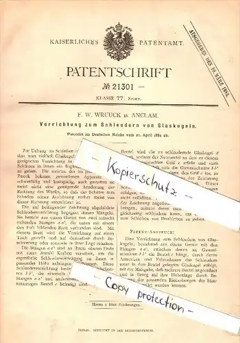 Original Patent - F.W. Wruuck in Anklam i. Mecklenburg , 1882 , Glaskugel-Schleuderapparat , Glas , Anclam !!!