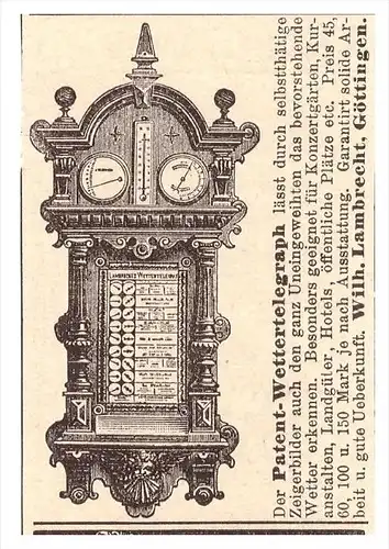original Werbung - 1888 -  Patent-Wettertelegraph , W. Lambrecht in Göttingen !!!