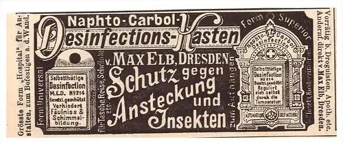 original Werbung - 1888 - Desinfections-Kasten , Max Elb in Dresden , Drogerie !!!