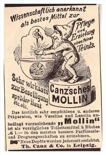 original Werbung - 1888 - Th. Canz in Leipzig , Mollin für Haut !!!