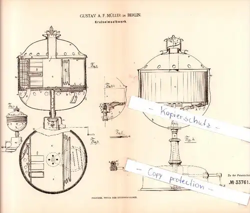 Original Patent  - Gustav A. F. Müller in Berlin , 1885 , Kreiselmusikwerk , Kreisel , Brummkreisel !!!