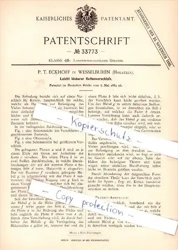 Original Patent  - P. T. Eckhoff in Wesselburen , Holstein , 1885 , Leicht lösbarer Kettenverschluß !!!