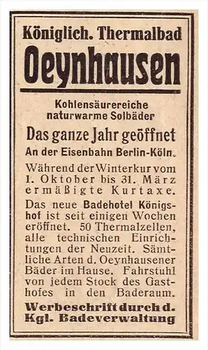 original Werbung - 1918 - Bad Oeynhausen , Kur , Arzt , Apotheke !!!