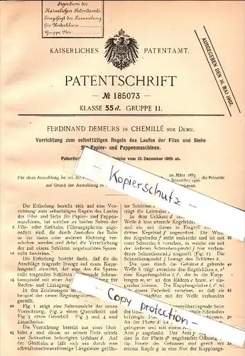 Original Patent - Ferdinand Demeurs à  Chemillé sur Deme , 1905 , Machines pour papier et de carton Machine !!!