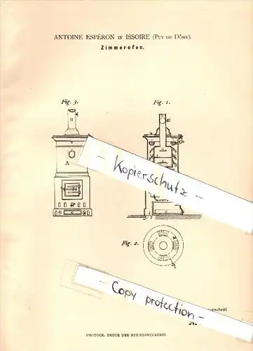 Original Patent - Antoine Espéron à Issoire , Puy de Dome , 1884 , chambres four !!!