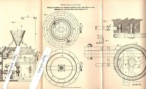 Original Patent - Henri Maag in Louvain / Löwen , 1884 , Mahlgang für Mühle , Windmühle !!!