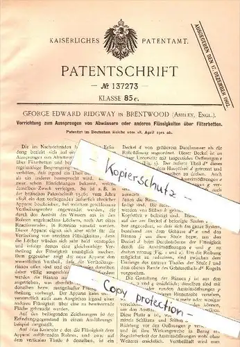 Original Patent - George Edward Ridgway in Brentwood , Ashley , 1901 , Device for blasting of water, sanitation !!!