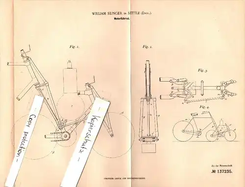 Original Patent - William Slinger in Settle , England , 1902 , motor-bike , bicycle , motorcycle , moto !!!