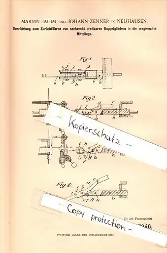 Original Patent - Martin Jagim und Johann Zenner in Neuhausen i. Erzgebirge , 1902 , Apparat für Kuppelglieder !!!