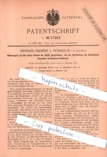 Original Patent  - H. Diesener in Dobrilugk i. d. Lausitz , 1885 , Herstellung von Dachziegeln , Dachdecker , Kirchhain