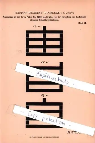 Original Patent  - H. Diesener in Dobrilugk i. d. Lausitz , 1885 , Herstellung von Dachziegeln , Dachdecker , Kirchhain
