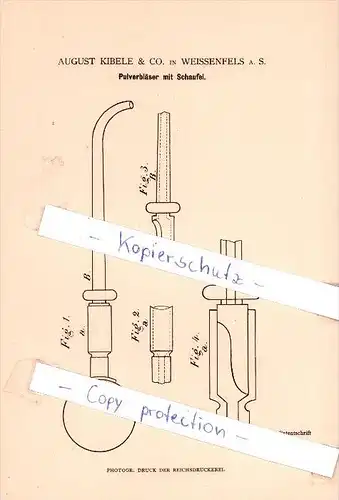 Original Patent  - August Kibele & Co. in Weissenfels a. S. , 1883 , Pulverbläser mit Schaufel !!!