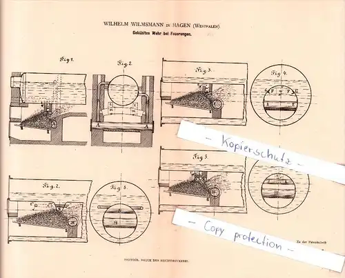 Original Patent  - W. Wilmsmann in Hagen , Westfalen , 1883 , Gekühltes Wehr bei Feuerungen !!!