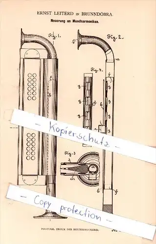 Original Patent  - Ernst Leiterd in Brunndörba , 1883 , Neuerung an Mundharmonika !!!