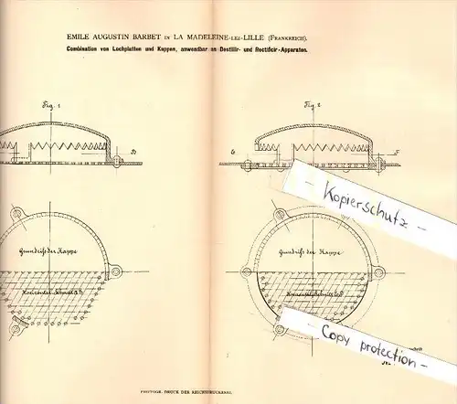 Original Patent - E.A. Barbet à La Madeleine lez Lille , 1882 , Perforated panels for Distillery , brewery !!!