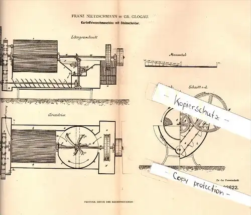 Original Patent - Franz Nitzschmann in Glogau / Glogow , 1882 , Kartoffel - Waschmaschine !!!