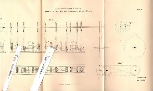 Original Patent - F. Asthöwer & Co. in Annen b. Witten , 1882 , Antrieb von Walzenpaaren , Maschinenbau !!!