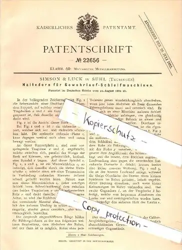 Original Patent - Simson & Luck in Suhl i. Th. , 1882 , Gewehrlauf - Schleifmaschine , Gewehr !!!