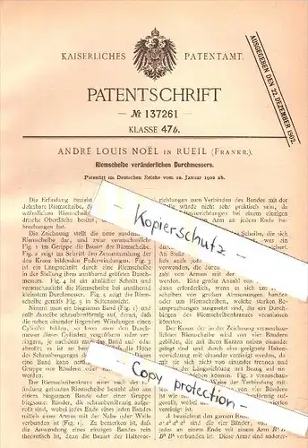 Original Patent - André Louis Noel à Rueil , 1902 , Poulie à diamètres variables , Rueil-Malmaison !!!