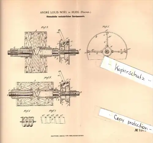 Original Patent - André Louis Noel à Rueil , 1902 , Poulie à diamètres variables , Rueil-Malmaison !!!