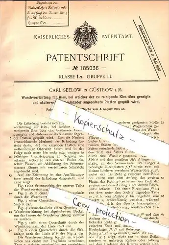 Original Patent - Carl Seelow in Güstrow i. Mecklenburg , 1905 , Waschvorrichtung  für Kies !!!