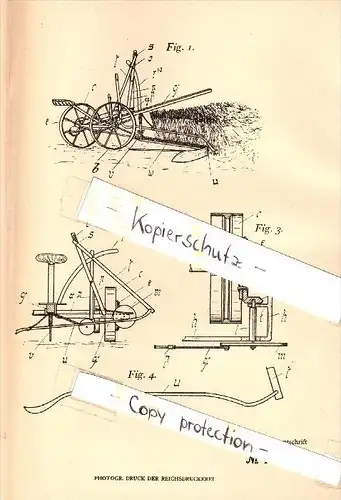 Original Patent - E. Eigenfeld in Heinrichswalde i. Ostpreussen / Slawsk , 1906 , Ährenheber für Mähmaschinen , Russland