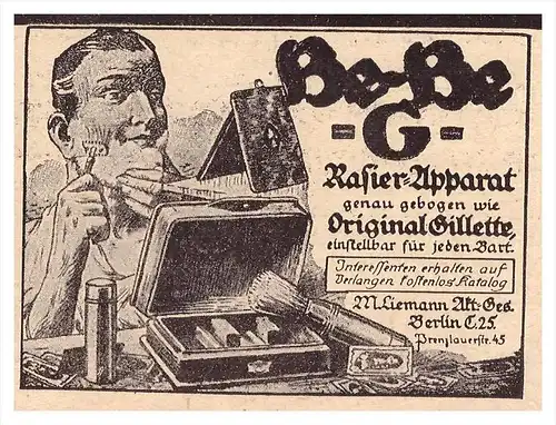 original Werbung - 1918 - Gilette Rasierapparat , Rasierer , Rasur , Bart !!!