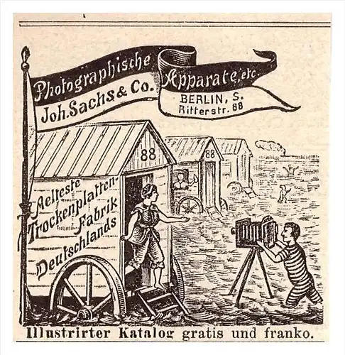 original Werbung - 1891 - Photographische Apparate , Platten , Joh. Sachs & Co in Berlin , Photographie , Kamera !!!