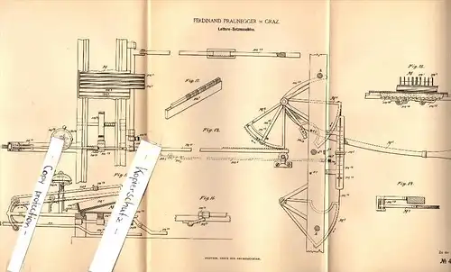 Original Patent - Ferdinand Praunegger in Graz , 1887 , Lettern - Setzmaschine , Druckerei , Druck !!!