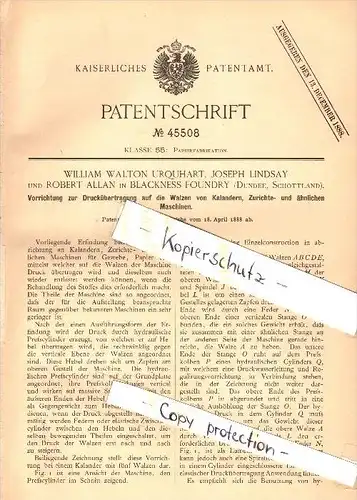 Original Patent - W.W. Urquhart , J. Lindsay und R. Allan in Blackness Foundry , 1888 , printing , Dundee , Scotland !!!