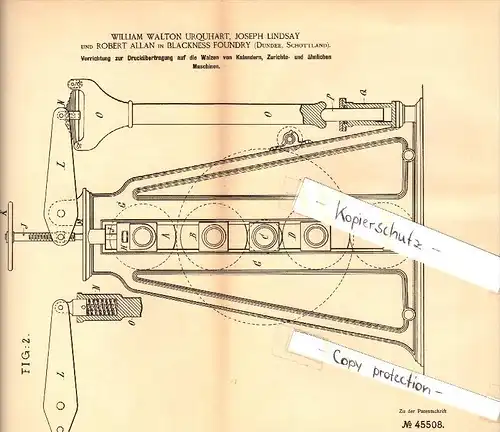 Original Patent - W.W. Urquhart , J. Lindsay und R. Allan in Blackness Foundry , 1888 , printing , Dundee , Scotland !!!