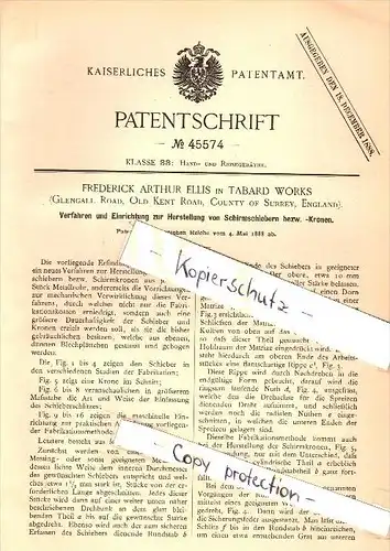 Original Patent -F.A. Ellis in Tabard Works , Glengall Road , 1888 , Old Kent Road , Surrey , umbrella manufacturing !!!