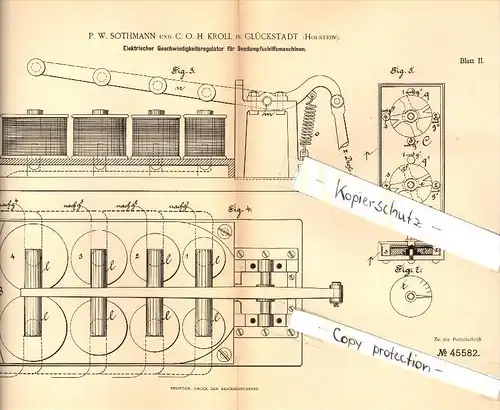 Original Patent - P.W. Sothmann und C.H. Kroll in Glückstadt a. Elbe , 1888 ,Regulator für Seedampf-Schiffsmaschinen !!!
