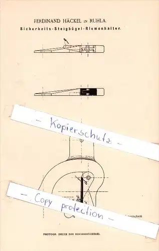 Original Patent  - Ferdinand Häckel in Ruhla , 1884 , Sicherheits - Steigbügel , Pferde , Pferd , Reiter !!!