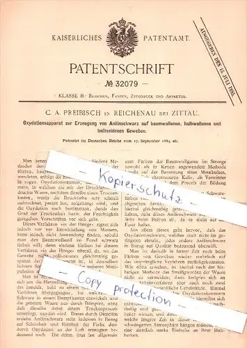 Original Patent  - C. A. Preibisch in Reichenau bei Zittau , 1884 , Oxydationsapparat !!!