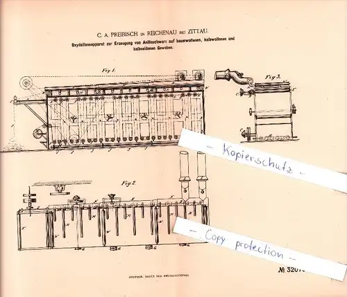 Original Patent  - C. A. Preibisch in Reichenau bei Zittau , 1884 , Oxydationsapparat !!!