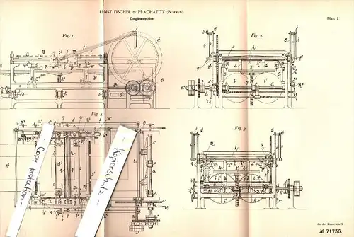 Original Patent - Ernst Fischer in Prachatitz / Prachatice , 1892 , Einspannmaschine , Gewebe , Textilien !!!